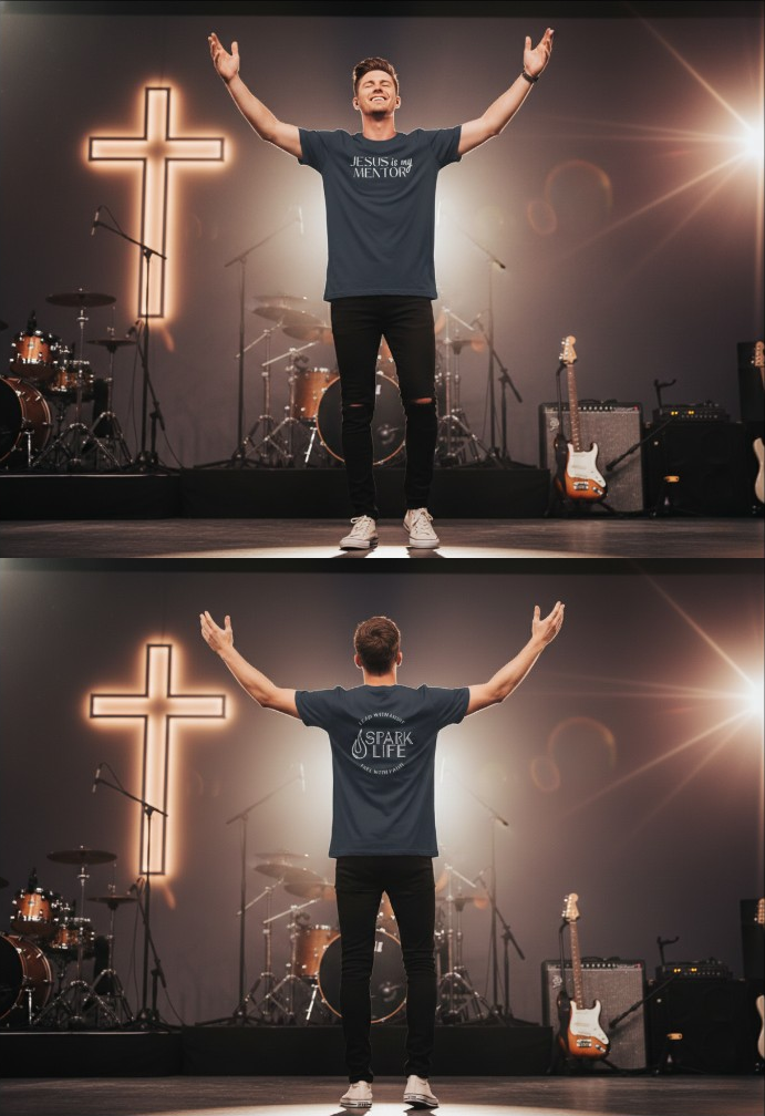 Jesus is my Mentor navy tee, front and back