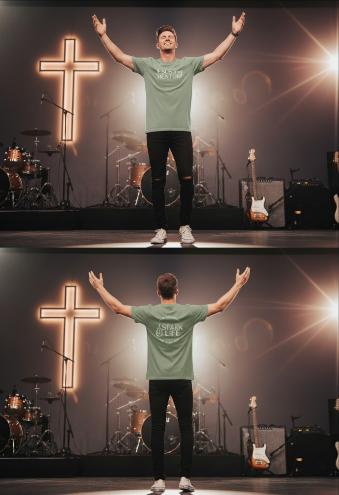 Jesus is my Mentor green tee, front and back