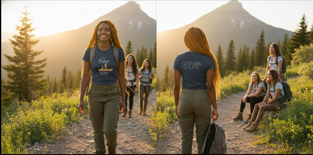I Am a Fisher of Men navy tee, front and back