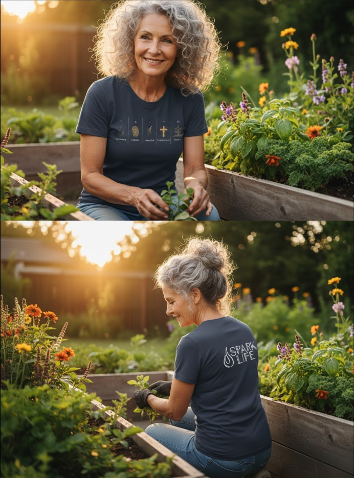 FAITH navy tee, front and back